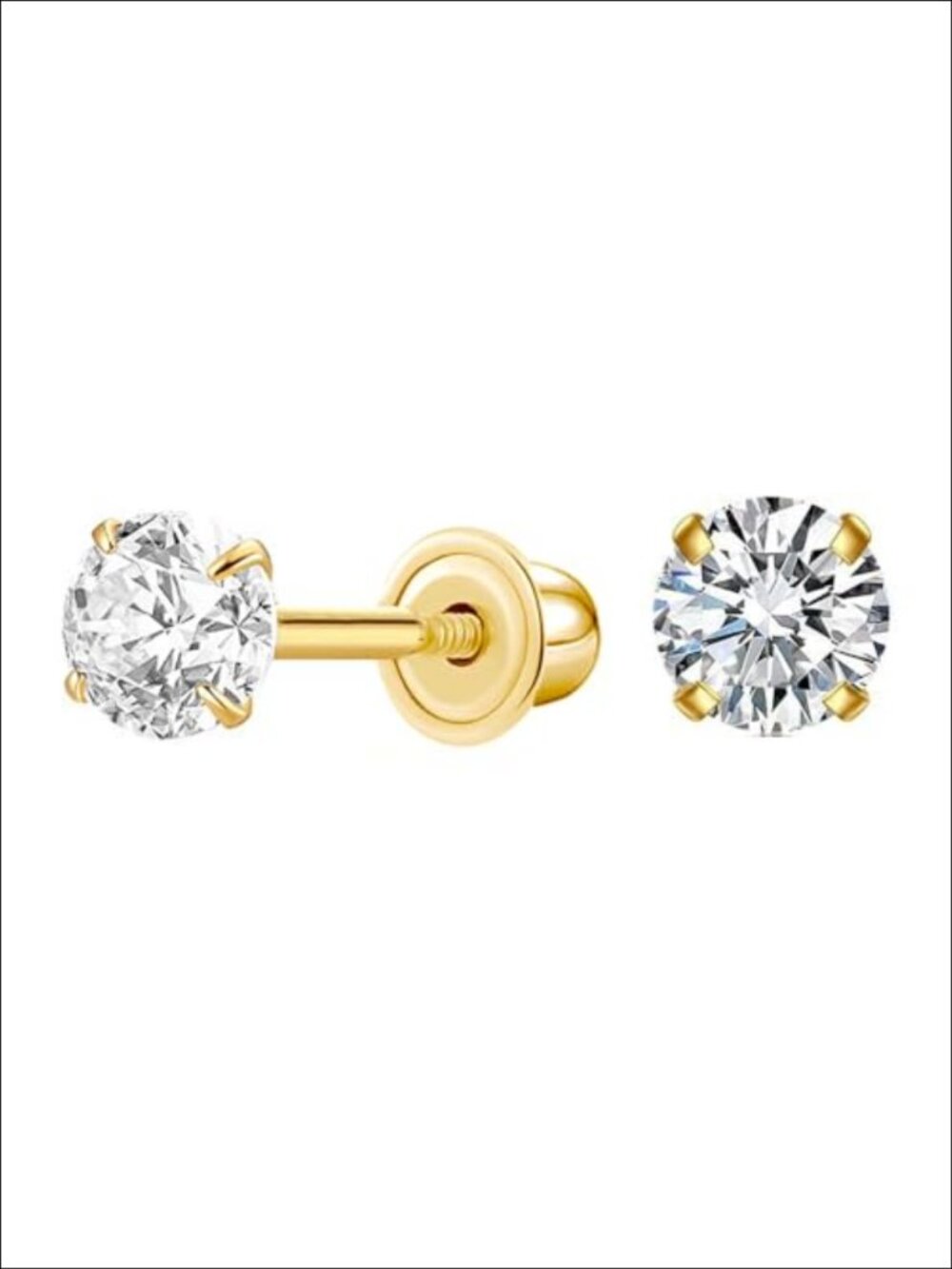 14K Yellow Gold Cubic Zirconia Stud Earrings Screw Back 3mm-7mm